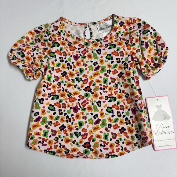 Rare Editions Short Sleeve Top Colorful Leopard Print Light Pink Girl's Size 4 - Picture 1 of 6